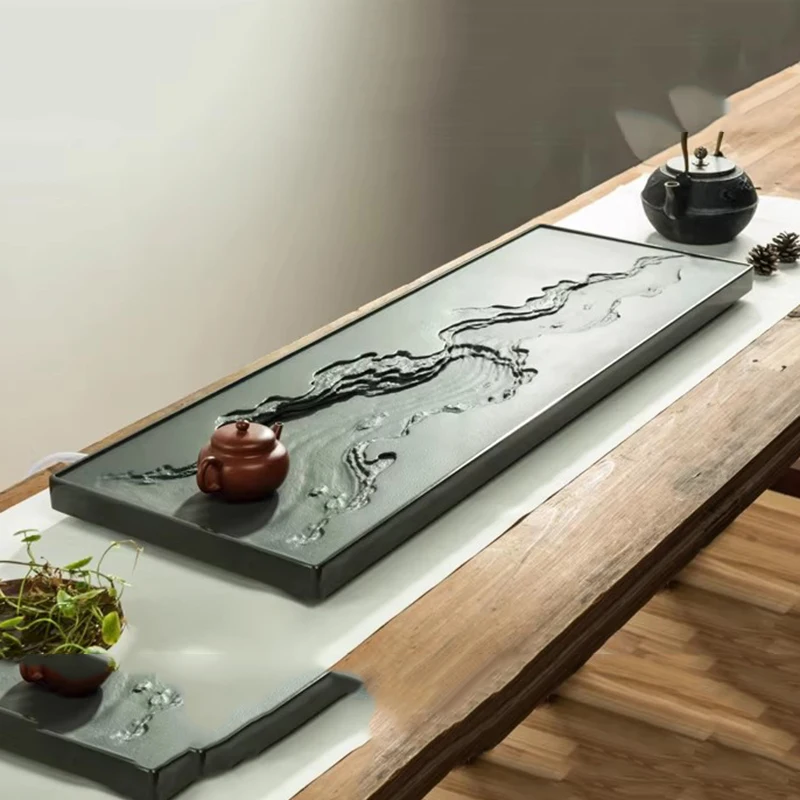 

Каменный чайный поднос-столик с дренажем, китайский офисный поднос для чая, прямоугольный поднос для гостиной, для гостеприимства, домашние товары