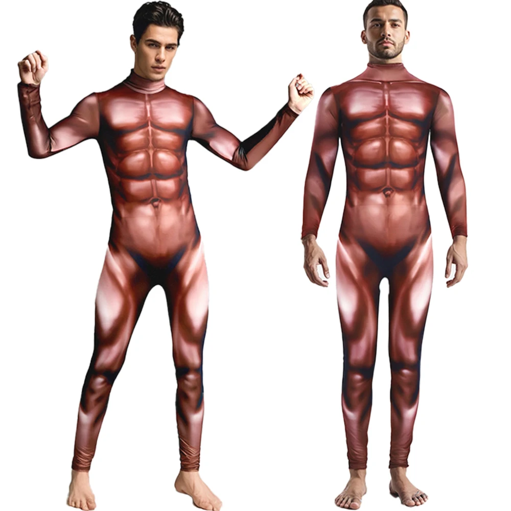 

Halloween Muscle Print Jumpsuit Anime Human Muscle Pattern 3D Tight Slim Zentai Bodysuit Carnival Christmas Performance Costumes