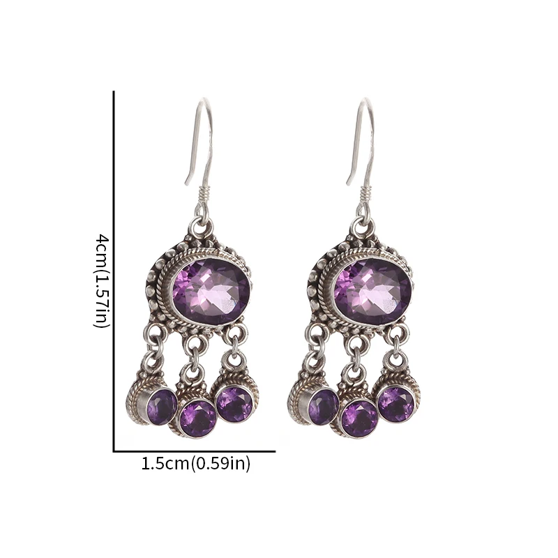 Retro Fashion High Quality Purple Zircon Earrings Women\'s Elegant Banquet Earrings Accessories