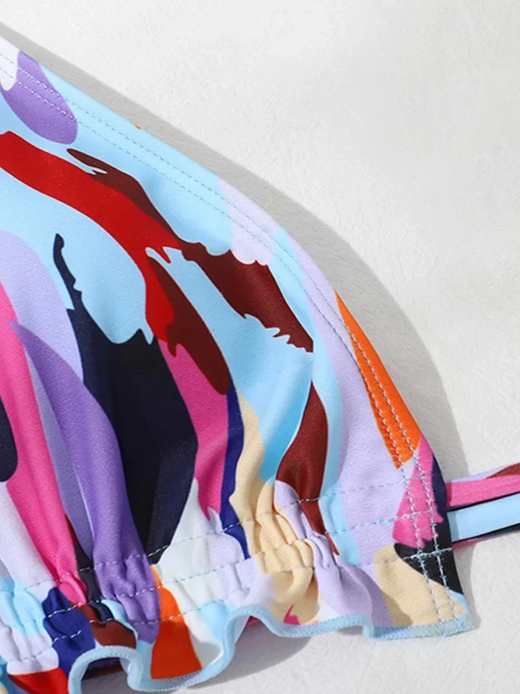 Sexy Print Lace Up Bikini 2-delige set Vrouwen Split Badpak Hoge Taille Strand Driehoek Bikini 2025 Nieuwe Zomer Badmode Bikini Set