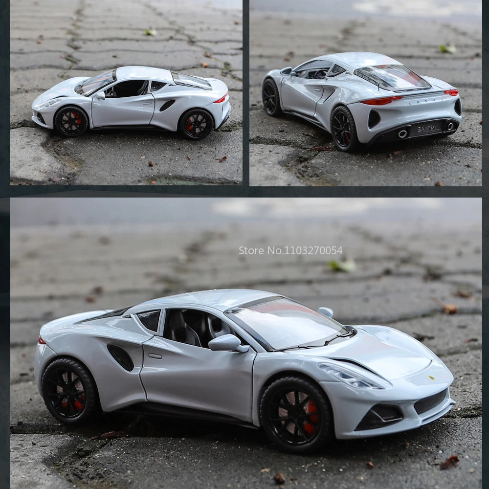 Lotus EMIRA-Liga carro modelo brinquedos, Die Cast Metal, altas portas de simulação, pode ser aberto, puxar para trás veículos, coleção ornamentos,