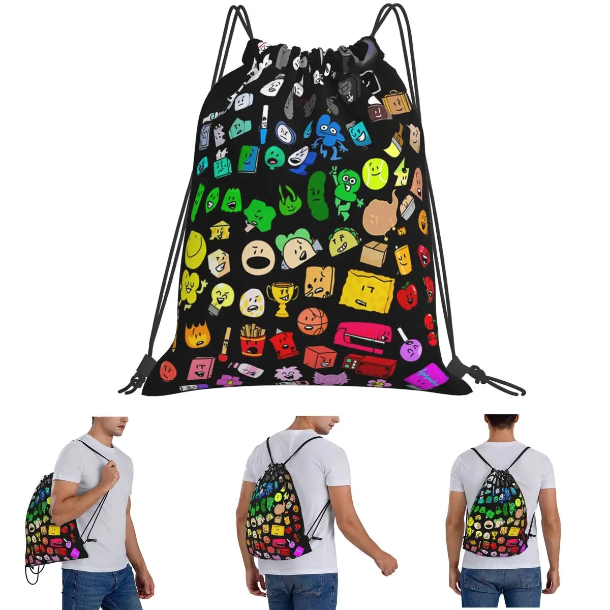 BFDI Inanimate Insanity All Character Backpacks Portable Drawstring Bundle Pocket Sports Bag Book Bags for Travel School