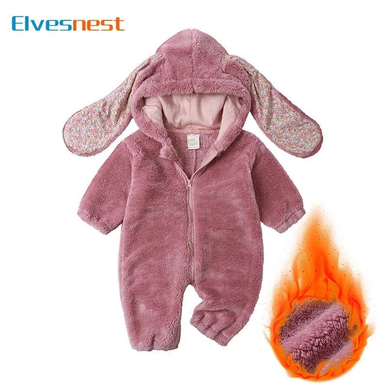 

Autumn Winter Warm Baby Girls Rompers Long Sleeve Hooded Rabbit Bodysuit for Newborns Cartoon Baby Boys Rompers 0-3 Years