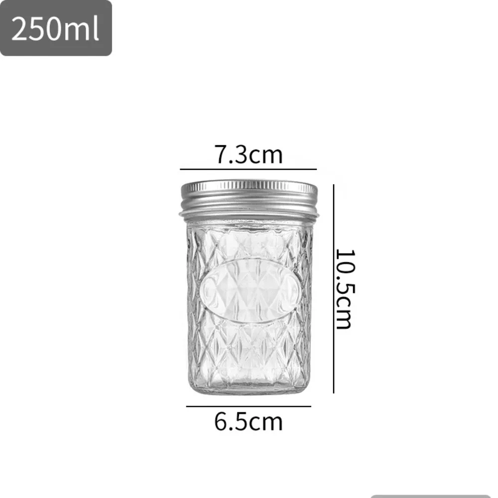 New Glass Mason Jar Transparent Diamond Pattern Transparent Glass Can Seal Labelable Split Jar Dried Fruit