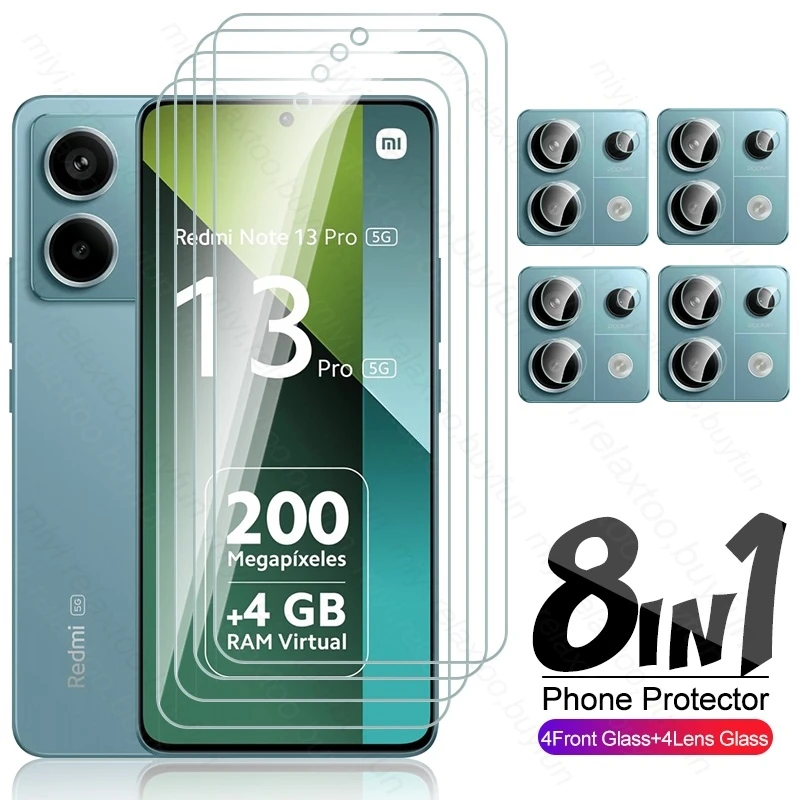 สําหรับ Redmi หมายเหตุ 13 Pro 5G แก้ว 8In1 กระจกนิรภัย Remi Redmy Note13 หมายเหตุ 13 Pro 5G 4G กล้องเลนส์ป้องกันหน้าจอความปลอดภัยแก้ว