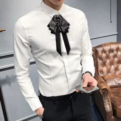 Fashion Retro Ribbon Bow Tie Rhinestone Crystal Brooch Pin Luxury Wedding Adjustable Bowties Formal Party Handmade Necktie