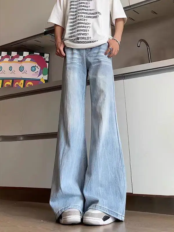 

Светло-голубые расклешенные джинсы, прямые широкие брюки для мужчин и женщин, весна-осень, новые джинсы из денима Sle Cleanfit