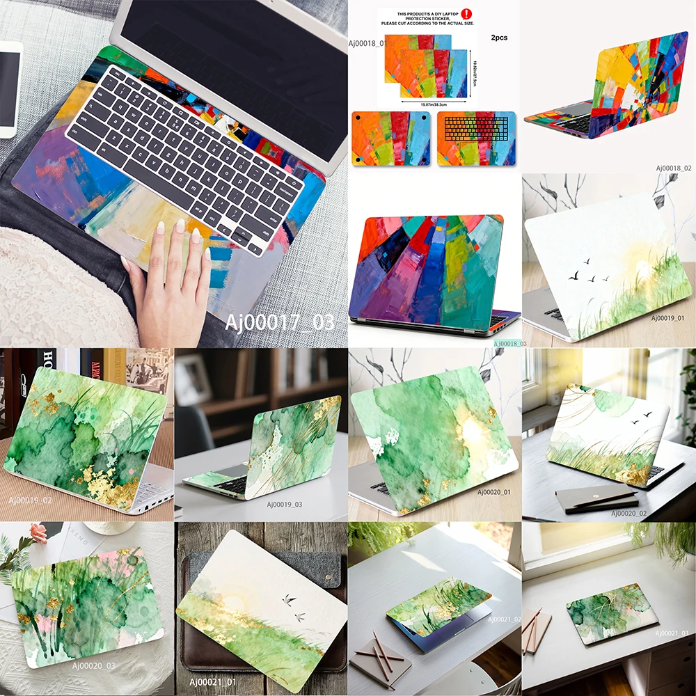 Green Watercolor Laptop Skin Sticker, Waterproof Vinyl Decal for 12-17 inch MacBook HP Lenovo Dell Notebook