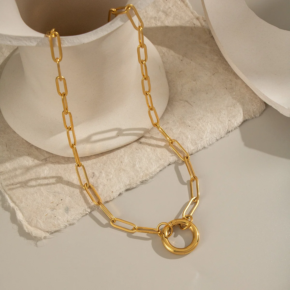 INS Celebrity Hip-Hop Rock with Basic Chain Necklace, 18K Gold Stainless Steel, Non-Fading Jewelry for Punk Men and Women
