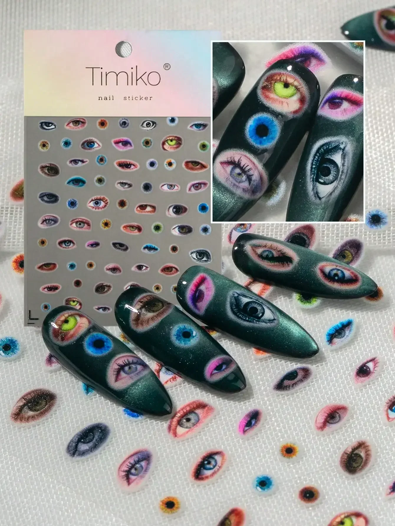 

1 Sheet 3D Printed Nail Art Stickers, Featuring Realistic Multi-Color Eye Designs, Mysterious Vibe, Suitable For Street Style, Dark Fashion, Personalized Nails, Subculture Scenes, Ideal For Subculture Enthusiasts, Baddie, Students, Nail Art DIY Beginners,