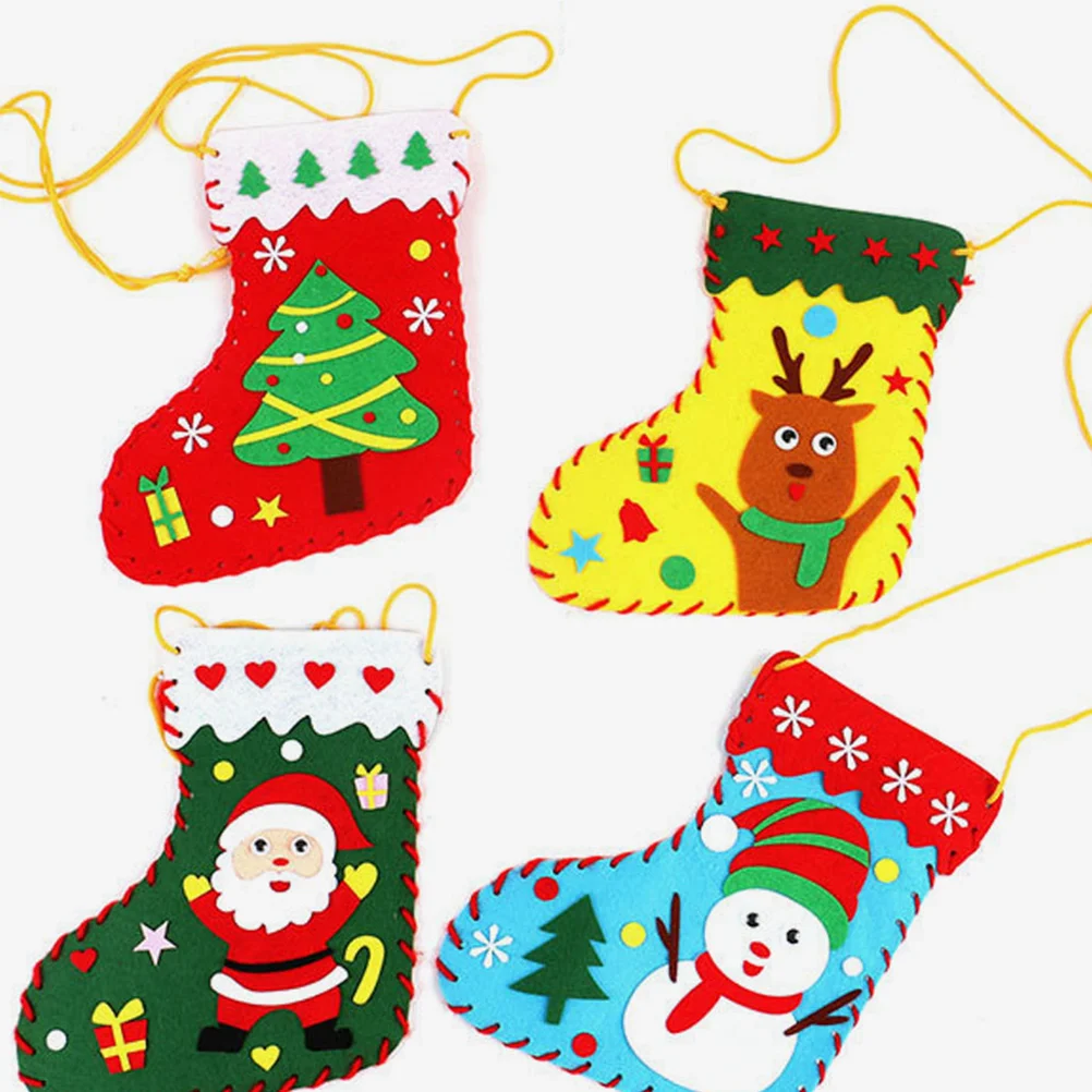 

20 PCS Christmas Socks Felt Craft Kit Non Woven Educational Toys Beginner Sewing Set Festive Decorative Party for Kids