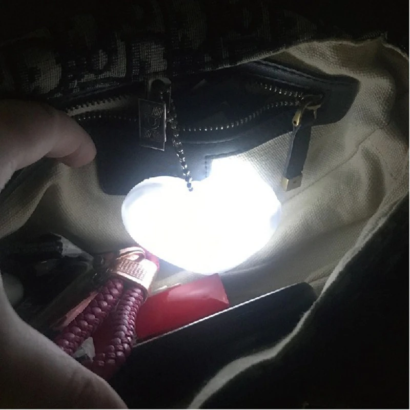 LED Handbag Light Bag Lamp Heart Round Shaped Touch Sensor Purse Light with Keychain Gifts for Women, Mother, Friends