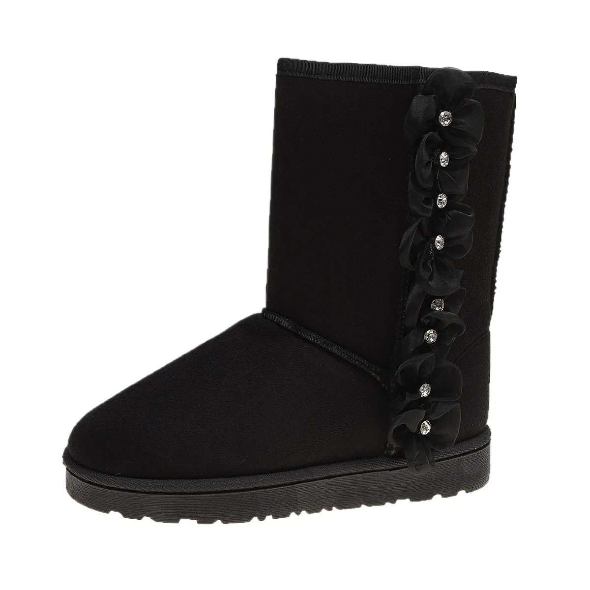 

Autumn Winter Big Size Snow Boots for Women Flower Designer Solid Color Ankle Boots Ladies Fashion Keep Warm Cotton Shoes Woman