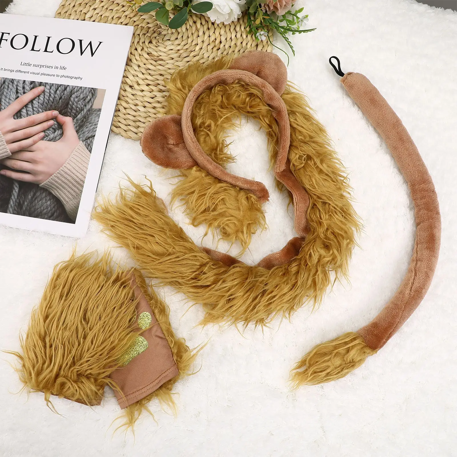 

1 Set Halloween Cosplay Lion Set Ears Tail and Paw Gloves Lion Costume Accessories for Halloween Cosplay Fancy Dress-up Party