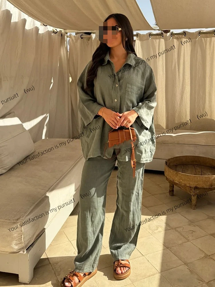 

ZOCI-New Summer and Autumn Linen Cotton Women's Fashion Shirt Two-piece Set Women's Loose Casual Elegant Women's Set