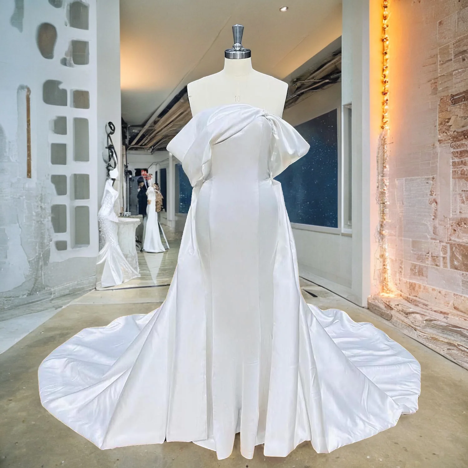 

Light Effect Didn't Shiny High Quality Satin Mermaid Wedding Dress with Detachable Train Gorgeous Vestidos De Novia Bridal Gowns