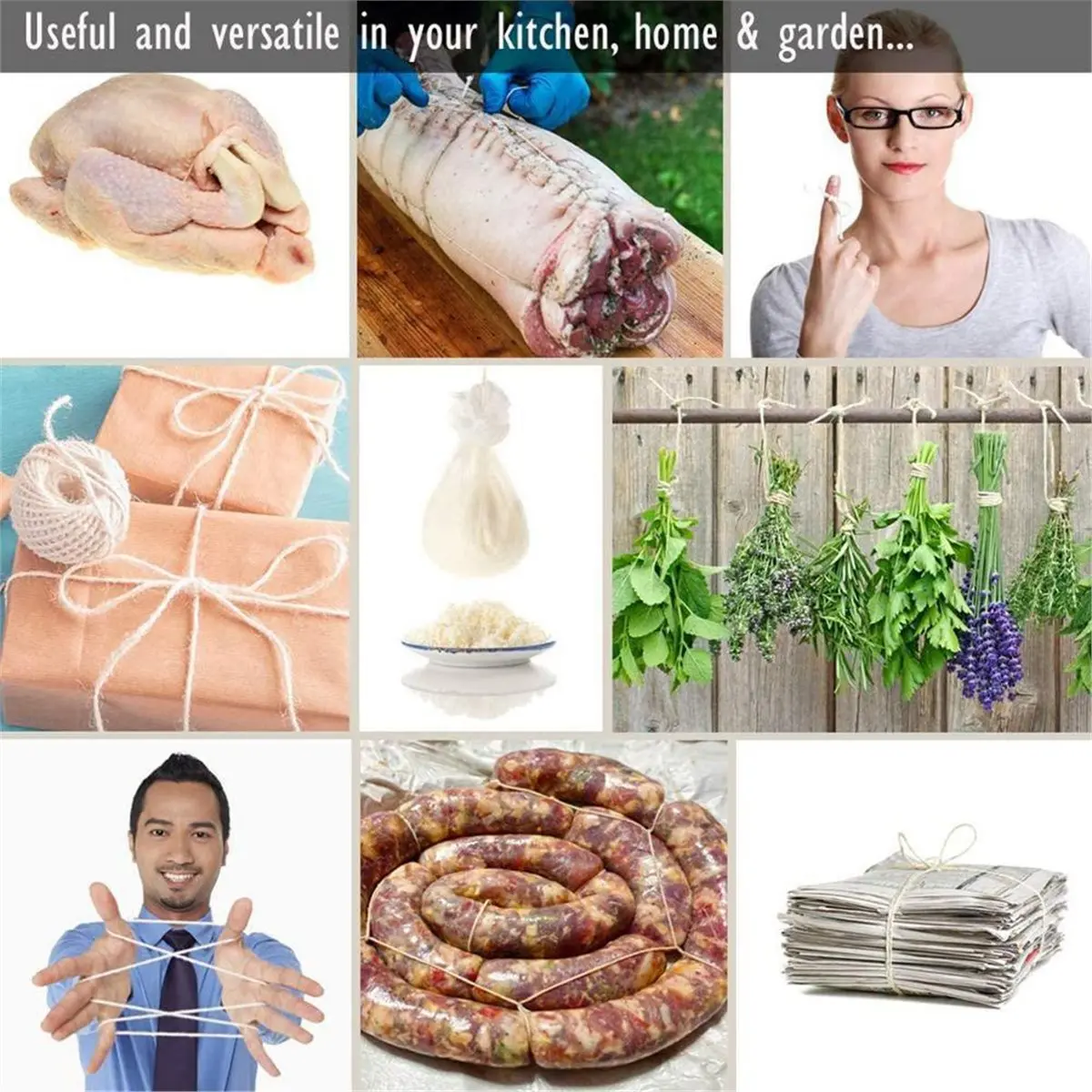 Light Weight Cooking Tools Cotton Twine Meat Prep Trussing Turkey Barbecue Strings Meat Sausage Tie Rope Meat Prep Trussing