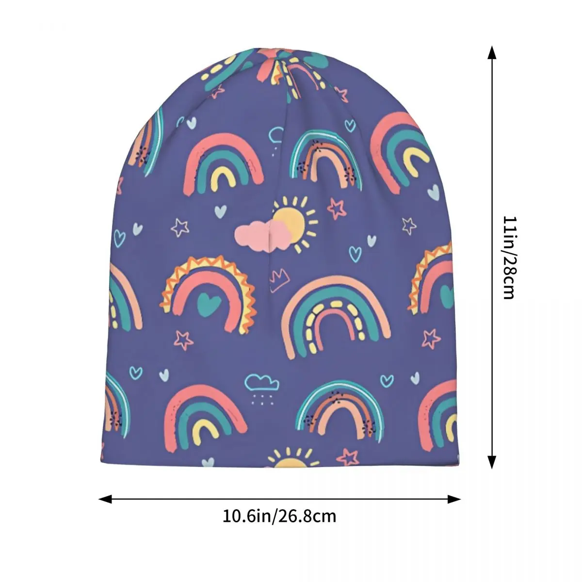 Handdrawn Rainbow Seamless Pattern Warm Knitted Cap Fashion Bonnet Hat Autumn Winter Outdoor Beanies Hats for Unisex Adult