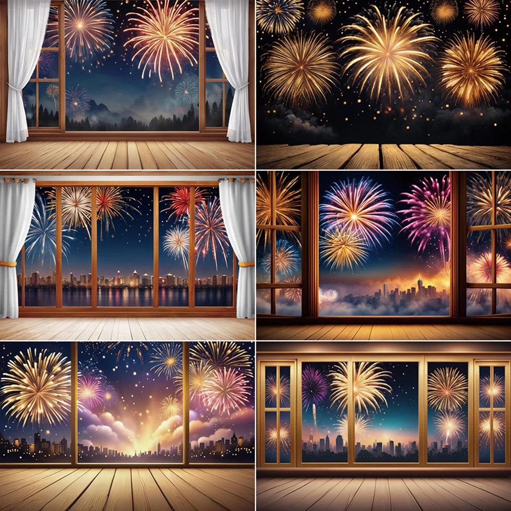 

MOON.QG 2025 New Year Decor Background Christmas Window Photography Backdrop Custom Firework Scene Studio Photozone Accessories