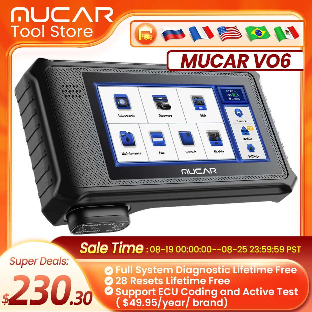 

MUCAR VO6 OBD2 Scanner OE-Level All Systems with 28 Resets Car Diagnostic Tools Bidirectional Scan Tool for All Cars Free Update