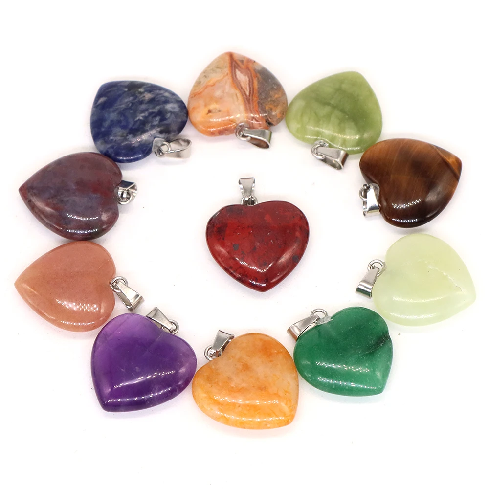 20mm Natural Stone Mix Heart Shape Charms Pendants For Jewelry Making Women Earring Necklace DIY Accessories 10pcs/Lot Wholesale