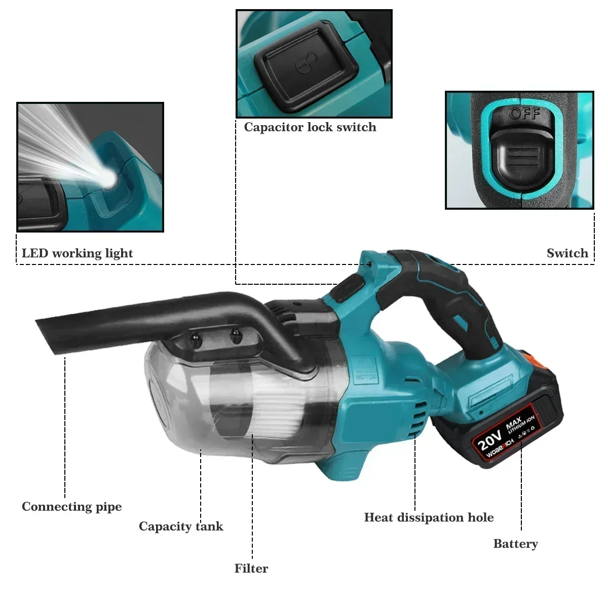 Makita-Aspirateur Électrique Sans Fil, Livres Secs, Filtre de Remplacement pour la Construction Industrielle et Domestique, 18V