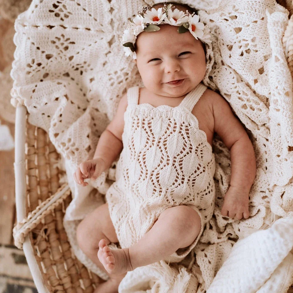 Ropa de fotografía para recién nacidos, mono de punto ahuecado de Material de algodón, trajes de bebé recién nacido