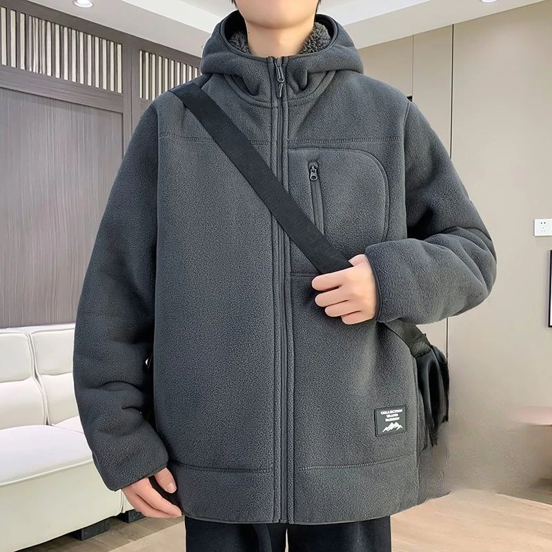 Men's Autumn Winter Top Coat Sweatshirt Cardigan Fleece Hooded Retro Simple Comfortable Loose Casual Soft Niche Versatile Skinny