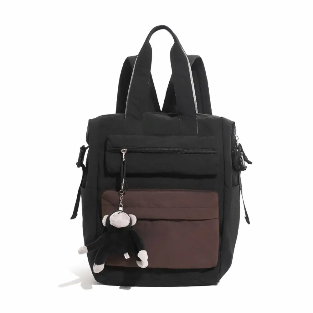 Large Capacity Dopamine Backpack Waterproof Adjustable Color Block Backpack Monkey Pendant Minimalist Lightweight School Bag