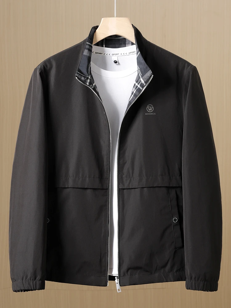 

Double-Sided Wear Classic Collar Busin Casual Bla Jaet Men's Stand Fit Long Sve Polyester Fiber Youth Jaet