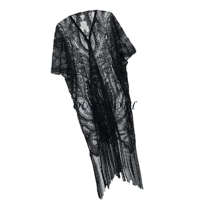 Tankini Cover up Long Pildels Cardigan châle bohème à franges plage décontractée Y1ac