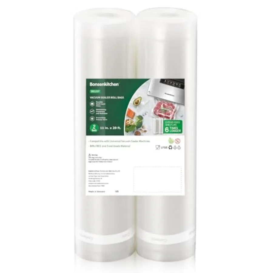 

Vacuum Sealer Bags, 11" x 20' Rolls 2 Pack for Food Storage Saver, Bpa Free, Heavy Duty, Commercial Grade Textured Food Roll, C