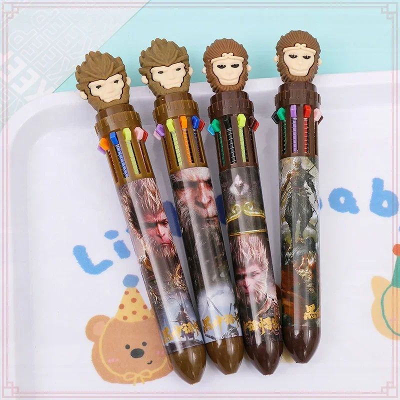 12 Pcs Wholesale Cute Black Wukong Monkey King 10 Colors Ballpoint Pens for School Supplies and Writing Tools