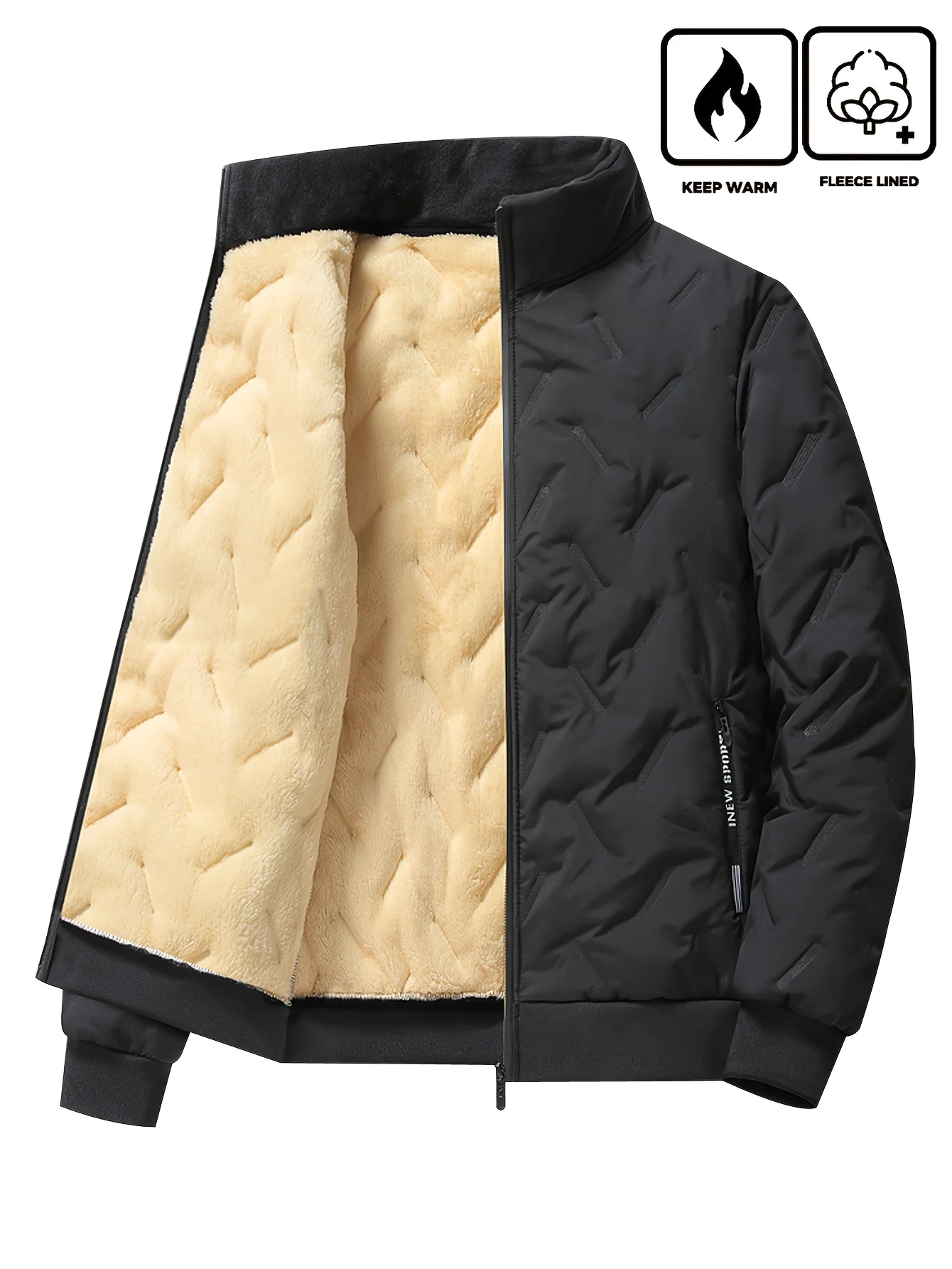Wintermantel Herren Fleece Sportbekleidung Herren Baumwoll-Kapuzenjacke Herrenbekleidung Langer Parka Mantel Herren Warme Jacke – Detail 2