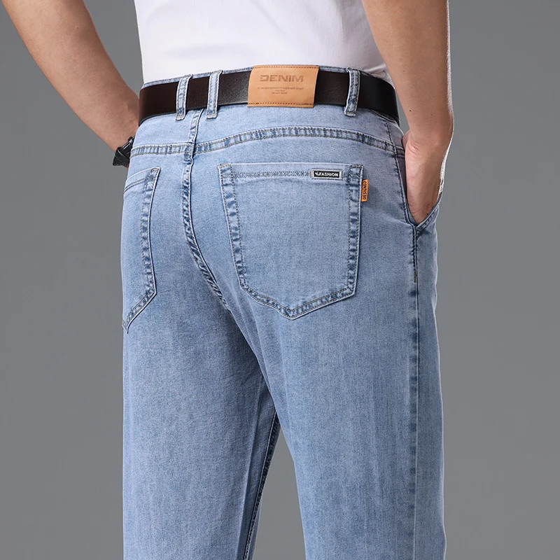 

2026 Summer Brand Men's Lyocell Lightweight Straight Loose Jeans Classic Pocket Business Casual Medium High Waist Office Pants