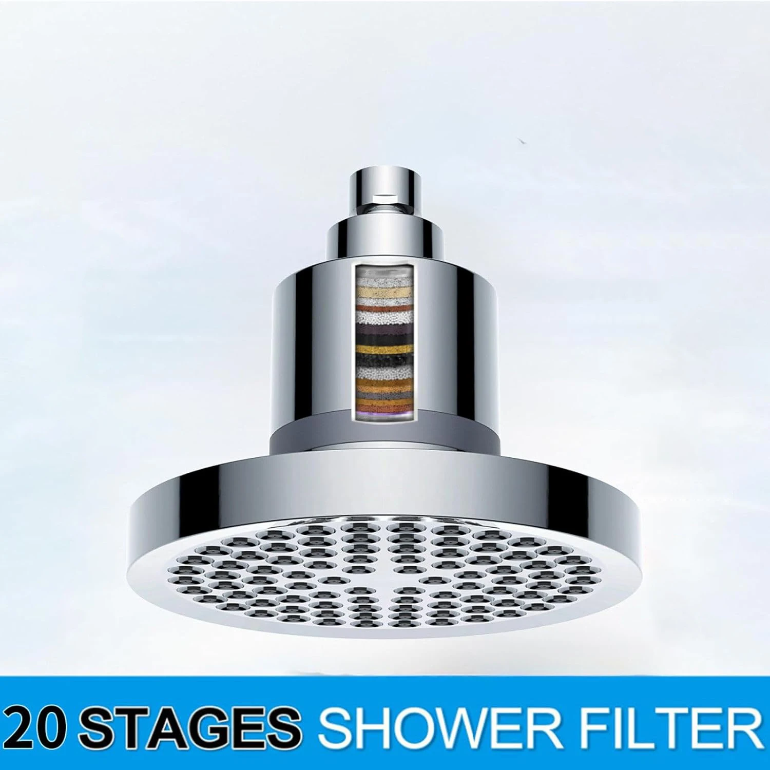 Overhead Shower Head with 10 Stages Filtration High Pressure Rainfall Shower head With Silicone Nozzle Bathroom Accessories