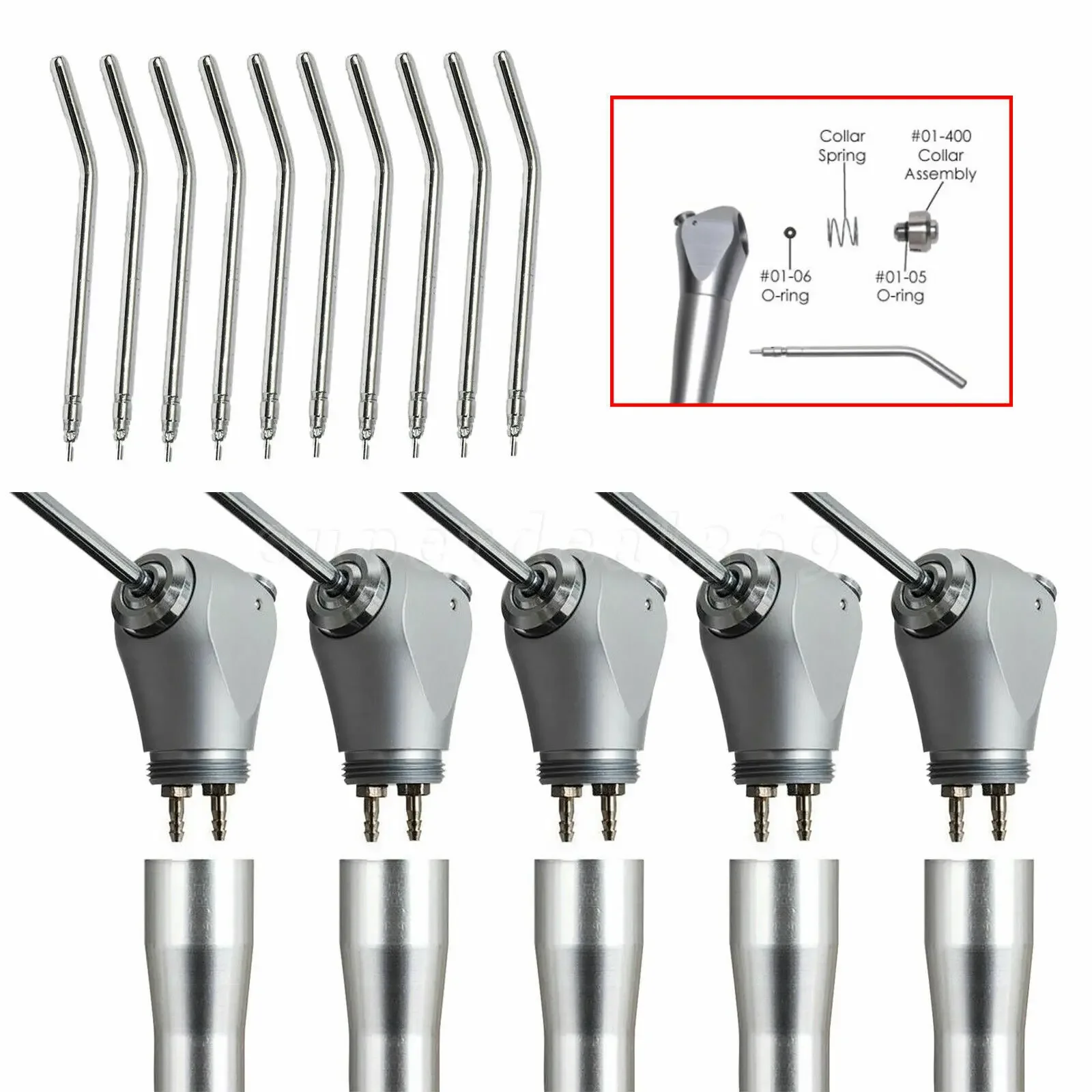 5PCS Dental 3 Way Air Water Spray Triple Syringe Handpiece With 10pcs Nozzles Tips Tubes