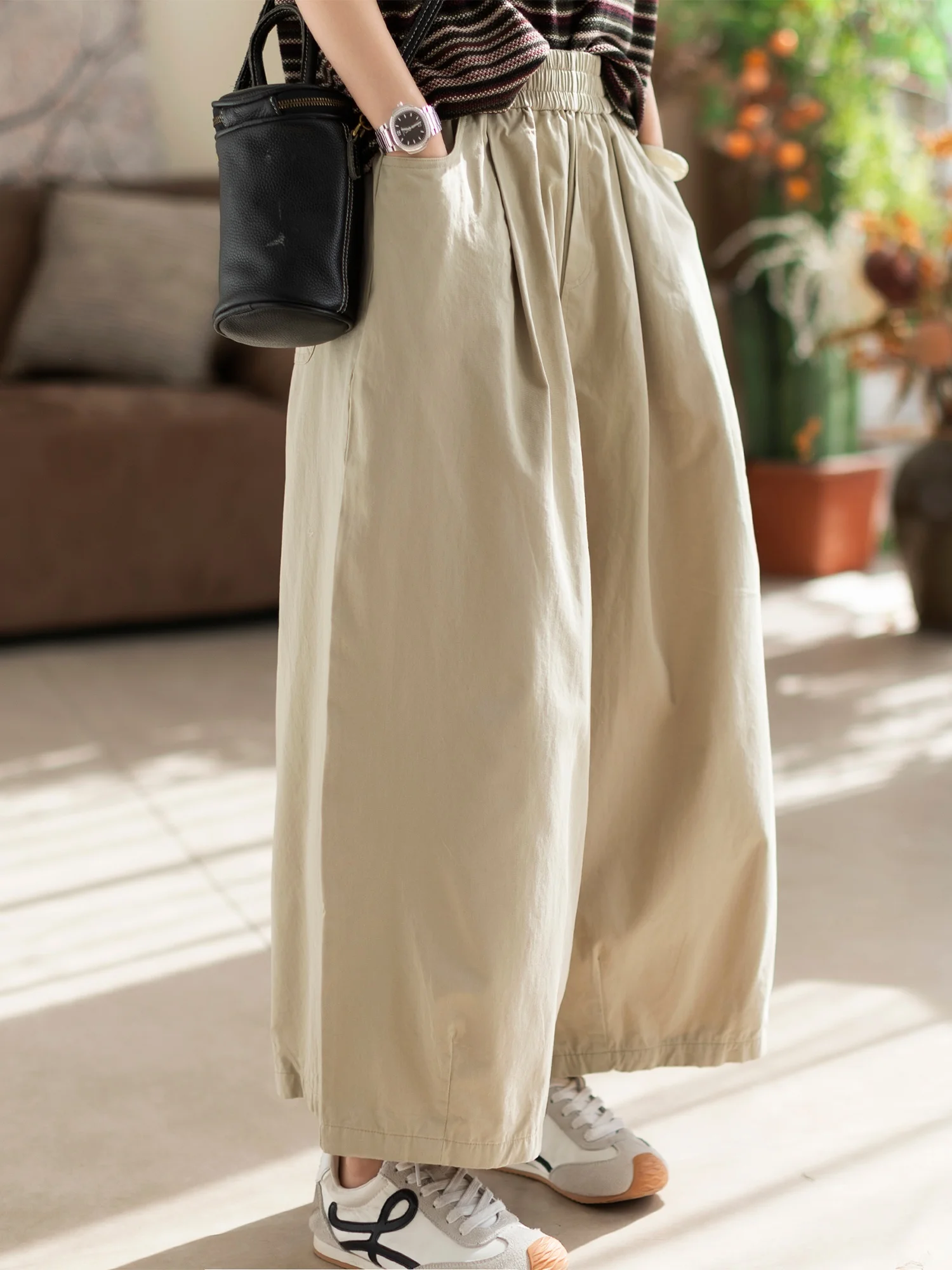 

100% Cotton Casual Pants Women's Spring Autumn New Wide Leg Loose Straight Cut Full Cotton Ladies Trousers Comfortable Breath...