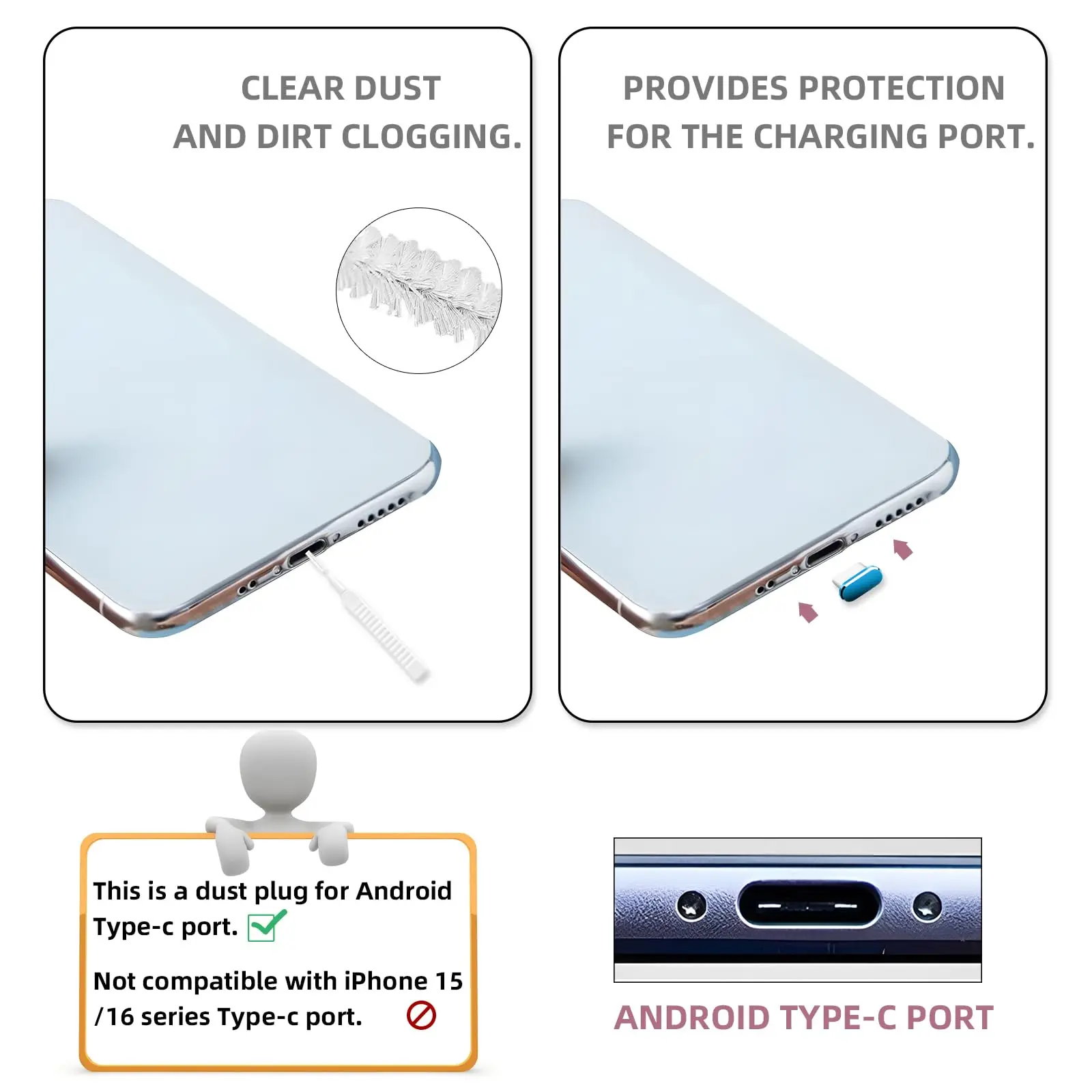 2pcs Metal Type-C Dust Plug , Type C Charging Port Plug Protector Caps  for Samsung Huawei Xiaomi Phone Dustplug Caps image 3