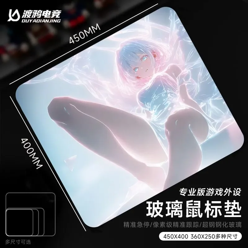 

Cool Girl Sexy Anime Glass Mouse Pad HD Custom Tempered Upgrade Smooth FPS Esports Office Mouse Mat Desktop Computer Desk Pad