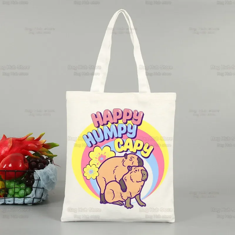 Funny Animals Capybara Cartoon Cute Women Canvas Tote Bag Eco Shopping Bag Large Shoulder Bag Women Foldable Beach Shopper