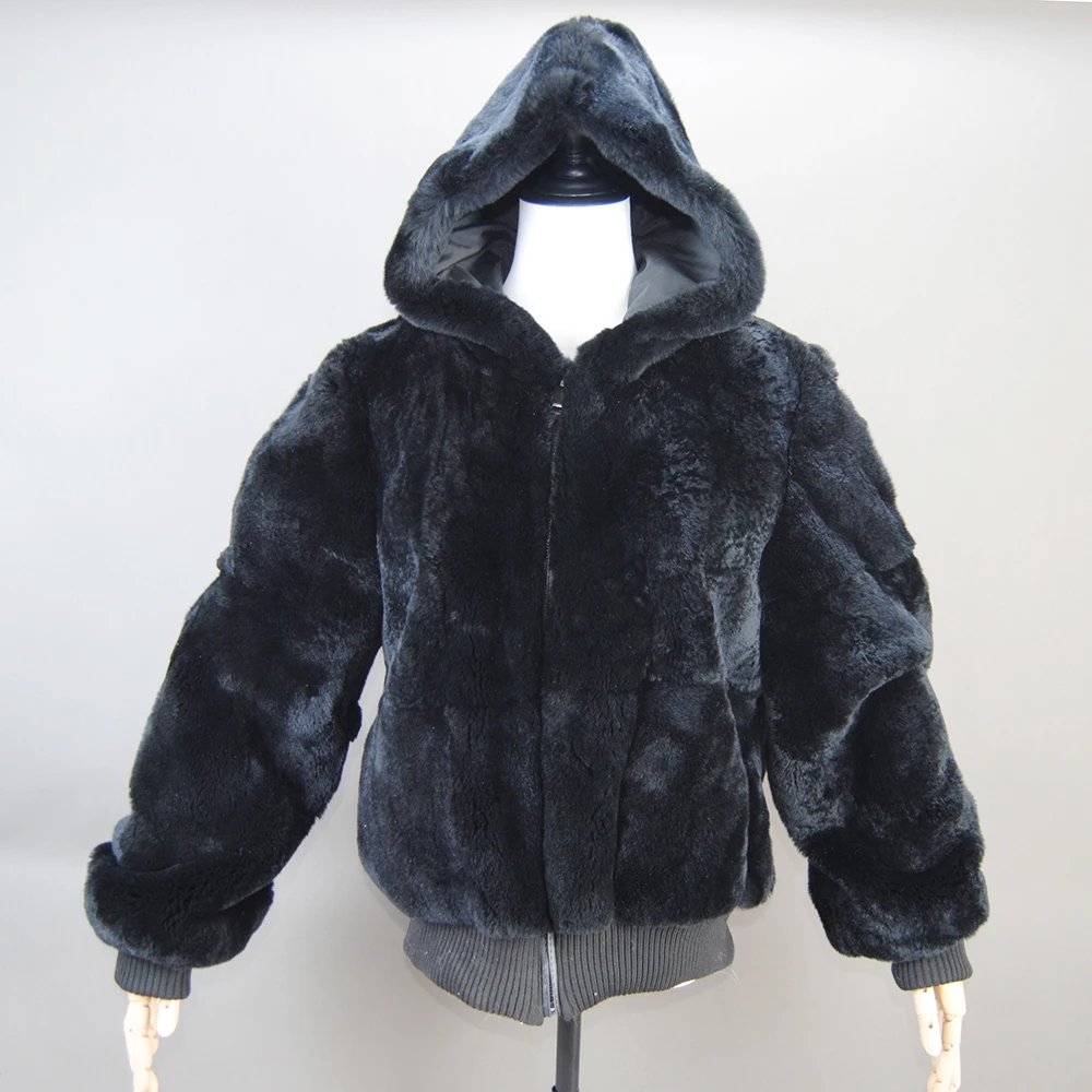 2024 Whole Skin High Quality Rabbit Fur Jacket Women\'s Rabbit Fur Coat Natural Wholeskin Fur Coat Hooded Fashion Rabbit Fur Coat