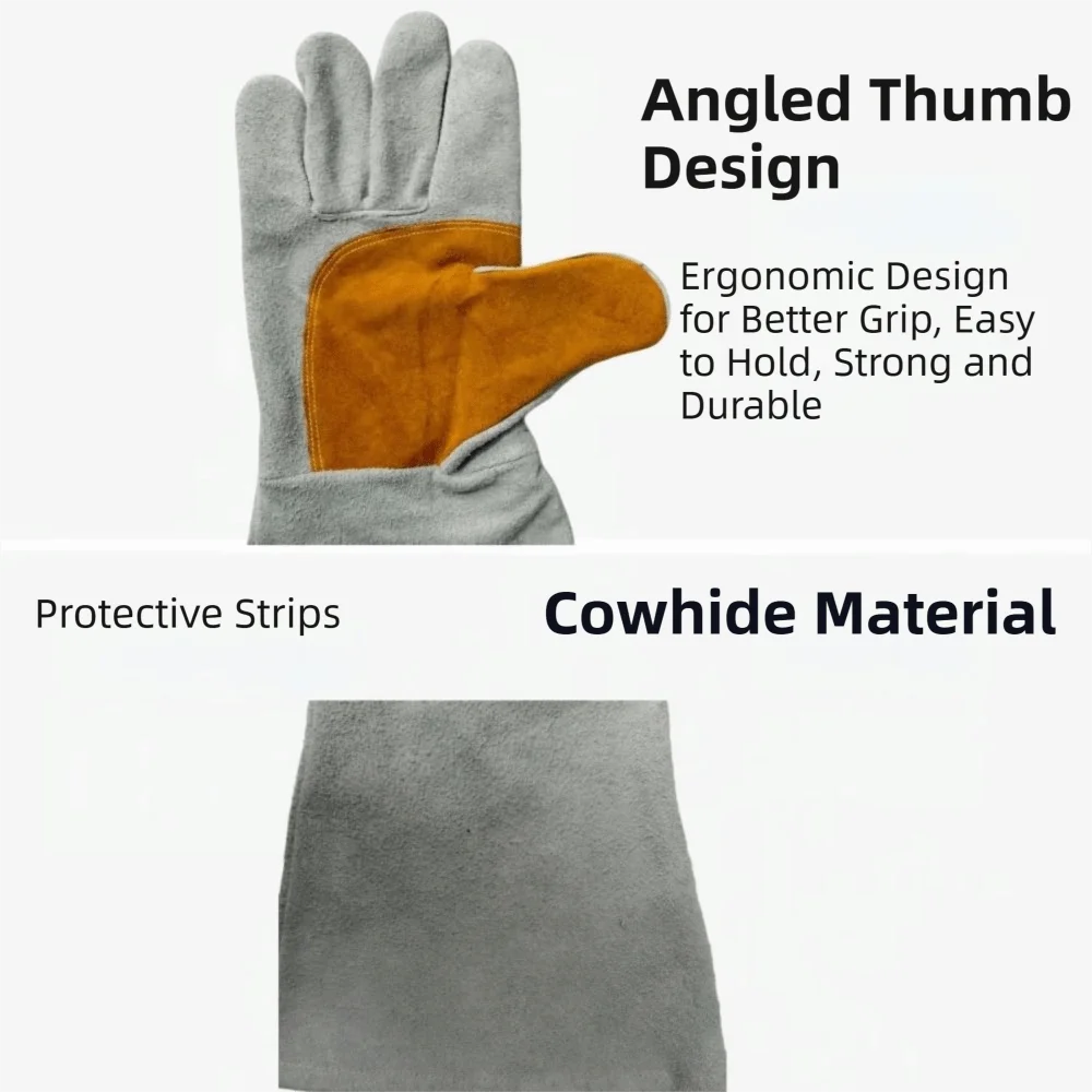 Soft Leather Heat Resistant Gloves Durable Thick Cowhide Welding Gloves Heat Insulation Stretchable Wrist Leather Gloves