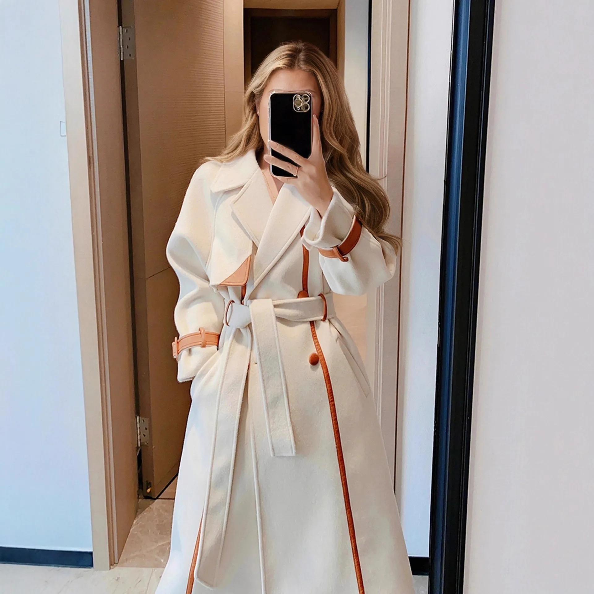 Notched Lapel Turn Down Collar Coats Loose Fit Graceful Commuter Style with Double Breasted Two Button Closure Women Coat