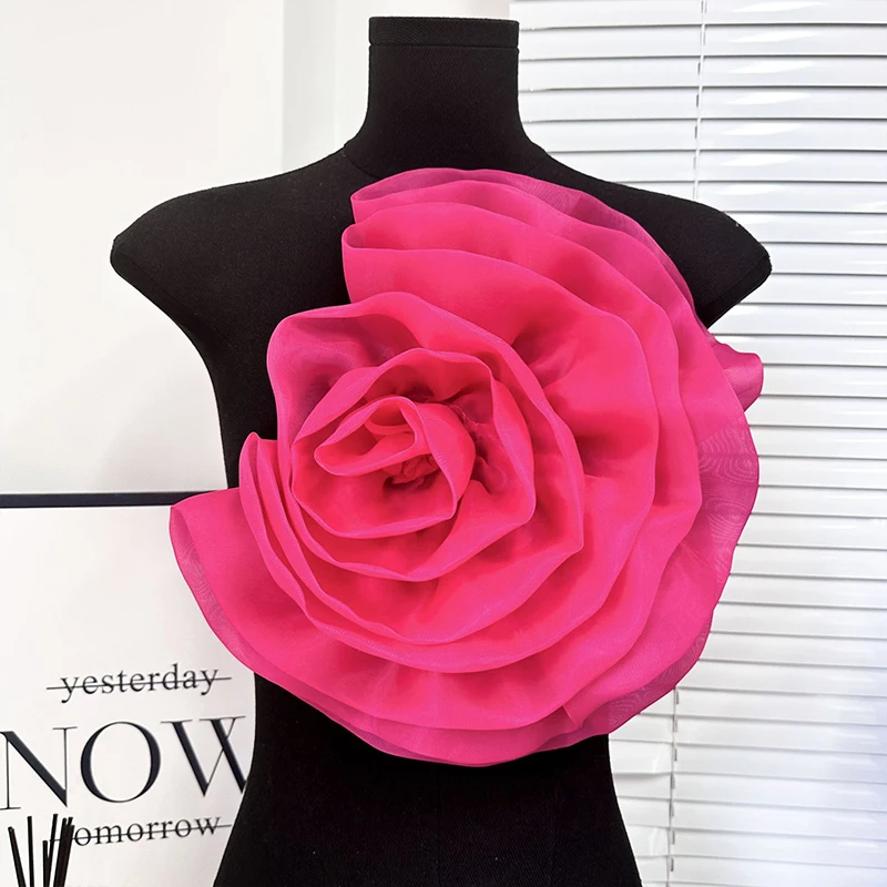 Organza irregular artesanal flor remendo 3d multi-camada organza grande flor apliques diy corsage roupas costura decoração acessório