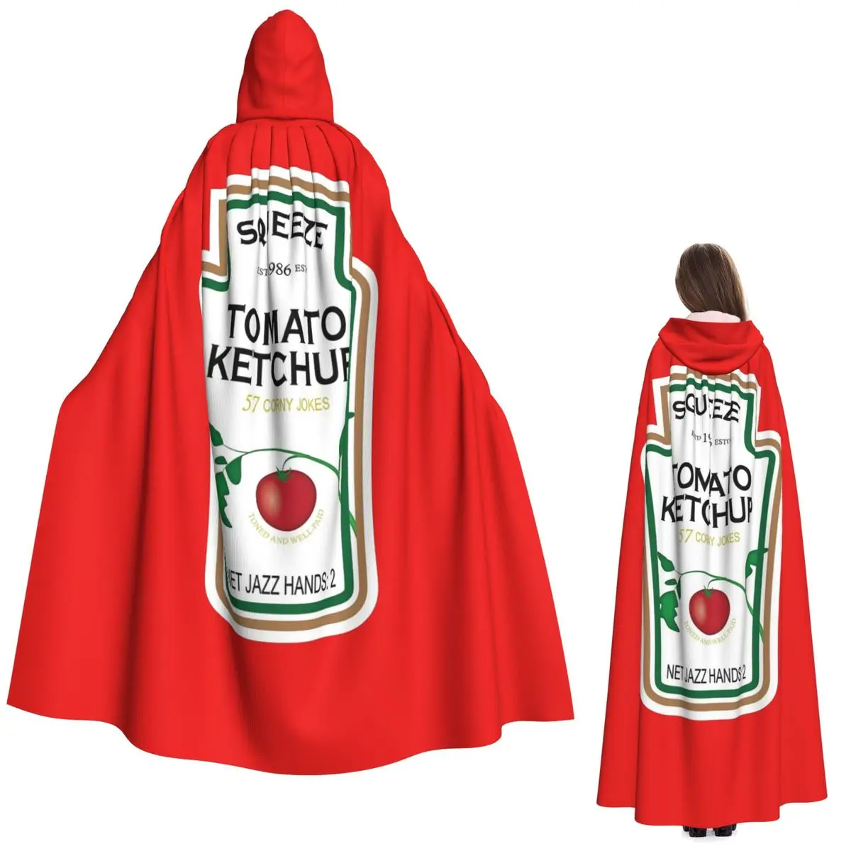Забавная этикетка для кетчупа, длинный плащ с капюшоном, средневековый костюм ведьмы, накидка для косплея, накидка на Хэллоуин, вампир, для взрослых, унисекс