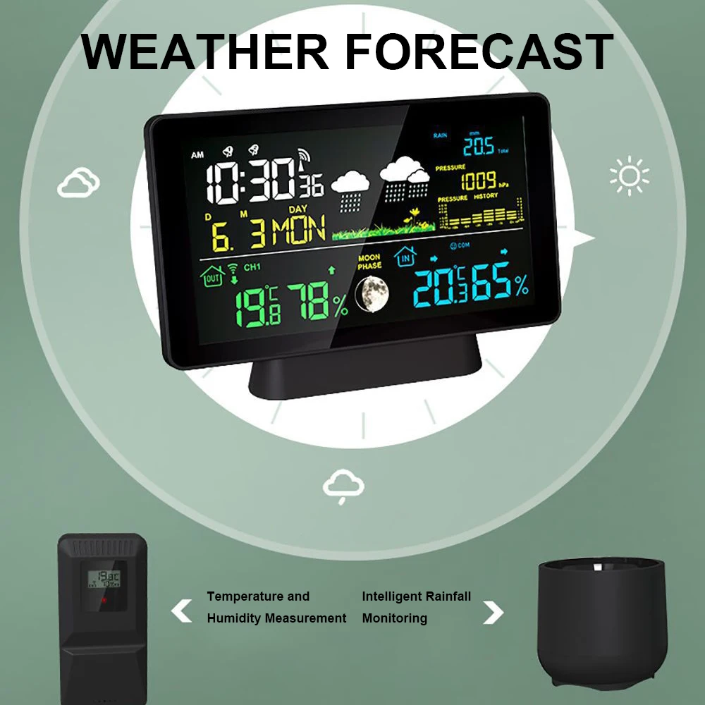 Stazione meteorologica elettronica professionale multifunzione orologio con schermo a colori intelligente temperatura umidità pioggia barometrica P