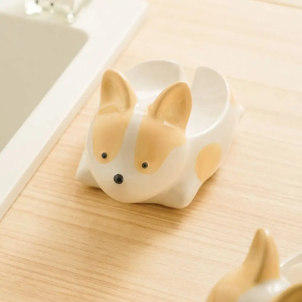 Creative Corgi Shape Ceramic Soap Box Delicate Drainable Cartoon Soap Dish Cute Light Luxury Soap Container Birthday Gifts