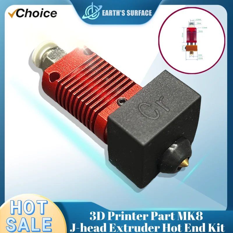 

MK8 J-head Extruder Hot End Kit 3D Printer Part with Heating Block Silicone Covers for Ender 3/CR10 3D Printer Accessories