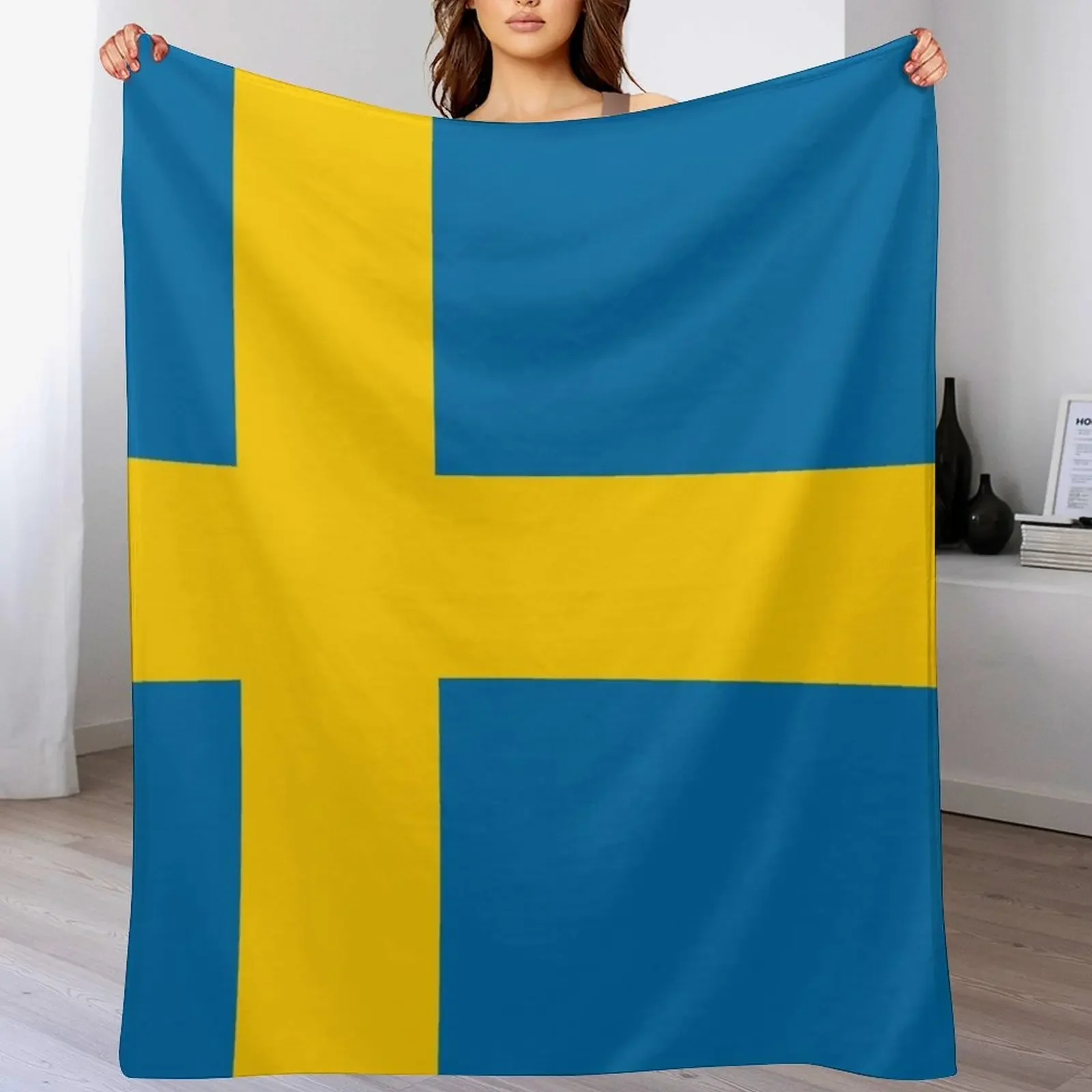 Sweden Flag Throw Blanket Shaggy Furry Soft Blanket for Bedroom Living Room
